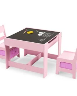 2-in-1 Kids Activity Table And Chairs Set, Double-Sided Whiteboard & Blackboard, With Hidden Storage, Certified Non-Toxic MDF, Perfect Gift For 3-7 Years Old (Pink)