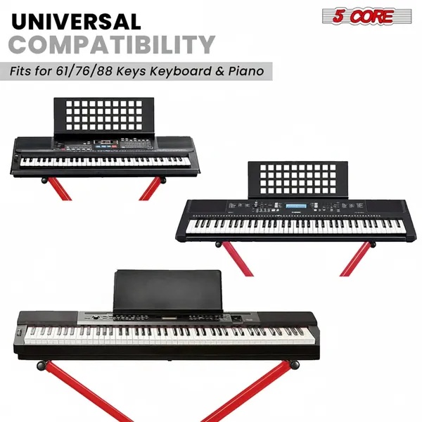 5 Core Keyboard Stand Dual X Shape Adjustable Foldable Portable Key Board Stands W Locking Strap - Image 3