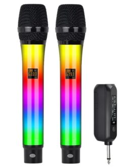 5 Core Microphone Wireless Karaoke Singing Mic Rechargeable Microfono W Lights