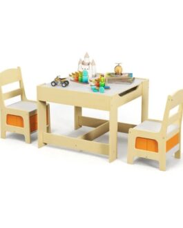 2-in-1 Kids Activity Table And Chairs Set, Double-Sided Whiteboard & Blackboard, With Hidden Storage, Certified Non-Toxic MDF, Perfect Gift For 3-7 Years Old (Natural)