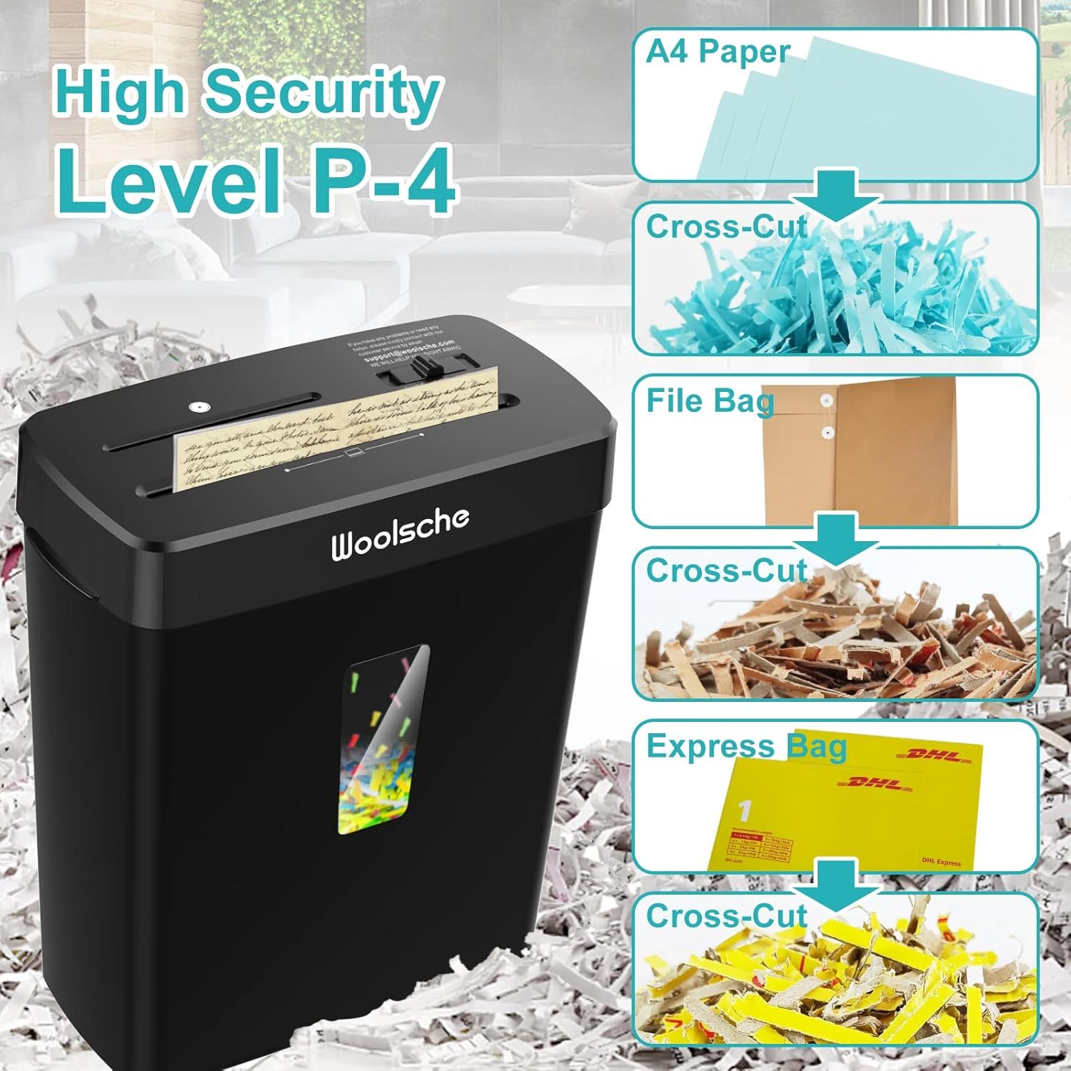 Paper Shredder -10 Sheets Of Paper Cut Horizontally With 3.43 Gallon Paper Basket - P-4 Security Level -3 Mode Designs - Shreds CDs And Credit Cards - Durable, Fast, Anti Paper Jam, Suitable For Home - Image 4
