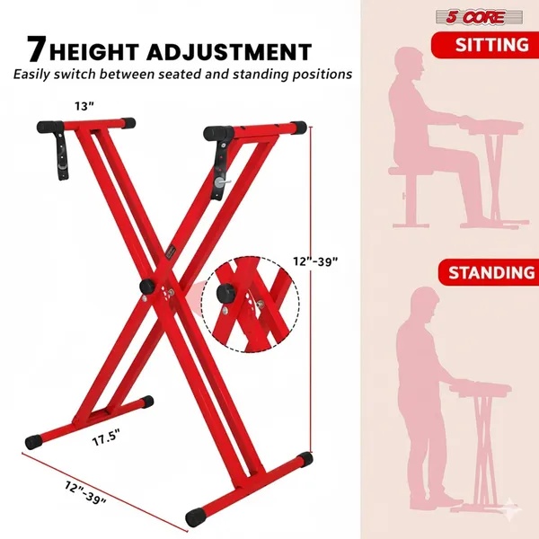 5 Core Keyboard Stand Dual X Shape Adjustable Foldable Portable Key Board Stands W Locking Strap - Image 4