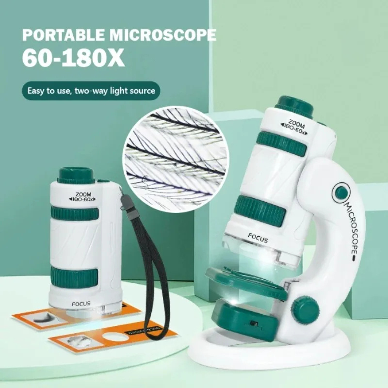 Kid Science Experiment Pocket Microscope Toy Kit 60-120x Educational Mini Handheld Microscope With Light Children Toys Gift - Image 7