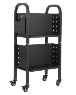 2-Tier Rolling Book Cart Double Sided L-Shaped Shelves Book Truck In Black
